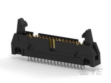 Detailný záber čierneho elektronického konektora so zlatými kovovými kolíkmi, zobrazený z profilu.