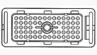 Diagram obdĺžnikovej matice so zaoblenými prípojkami a centrálnou kruhovou časťou, podobný elektrickému konektoru.