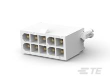 Biely, obdĺžnikový elektrický konektor so šiestimi kontaktmi.