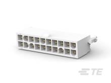 Biely elektrický konektor s 18 vývodmi, usporiadanými do troch radov po šesť. Slúži na prepojenie elektronických komponentov.