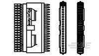 Diagram elektrického konektora s bočným a čelným pohľadom, detailné znázornenie pinov a tvaru puzdra.