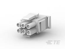 Biely, obdĺžnikový elektrický zástrčkový adaptér s viacerými kruhovými prípojkami.