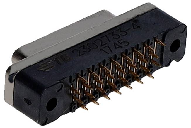 Detailný záber konektora D-sub s viacerými pinmi, ktorý sa bežne používa pre dátové komunikačné rozhrania.
