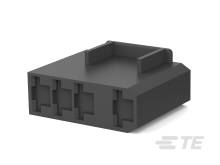Čierny elektrický konektor so štyrmi kontaktmi, vhodný pre napájanie alebo prenos dát v elektronických zariadeniach.