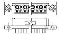 Diagram elektrického obvodu s dvoma prepojenými konektormi, ktorý znázorňuje usporiadanie pinov pre špecifické prepojenie.