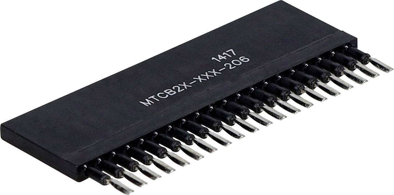 Integrovaný obvodový čip so štyrmi výstupnými kolíkmi po stranách. Označený štítkom MTC82X-XXX-206 a číslom 1417. Používaný v elektronických zariadeniach.