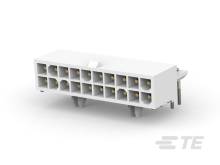 Biely, obdĺžnikový konektor s viacerými portmi, vhodný pre elektronické zariadenia, je zobrazený spredu.