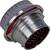 Kovový kruhový konektor s viacerými pinmi a červným tesnením, používaný na elektrické aplikácie, zobrazený z bočného uhla.