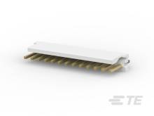 Biely elektronický konektor so zlatými vyčnievajúcimi pinmi.