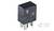 Čierne elektronické relé so štyrmi kovovými kontaktmi. Kryt je potlačený symbolmi a značením 12V.