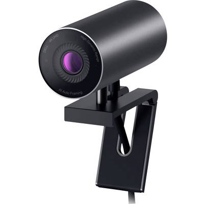 Čierna webkamera s okrúhlym objektívom, s umelou inteligenciou pre automatické zaostrovanie a rozlíšením 4K, umiestnená na stojanči na pripevnenie k monitorom.