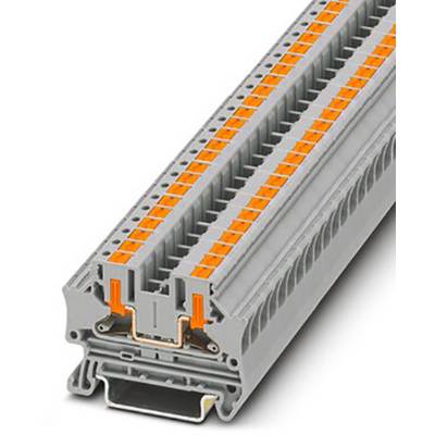 Šedý modulárny svorkovnicový blok s oranžovými kontaktmi, vhodný pre priemyselné elektrické zapojenia.