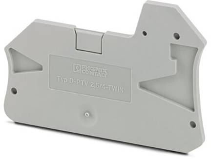 Šedý kryt pre svorkovnicové lišty značky Phoenix Contact, model 'Typ D-PTV 2,5/4-TWIN', so štruktúrovaným dizajnom.