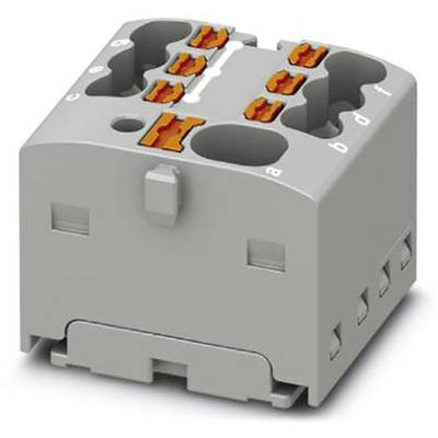Sivý elektrický modul konektora so žltooranžovými svorkami, vhodný pre priemyselné aplikácie.