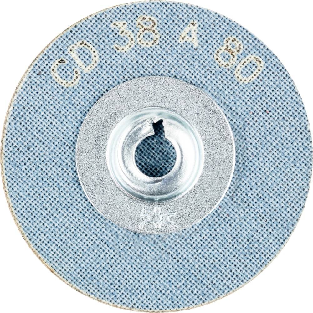 Okrúhy brúsny kotúč s nápisom 'CD 38 A 80', modrá látka a kovový stred.