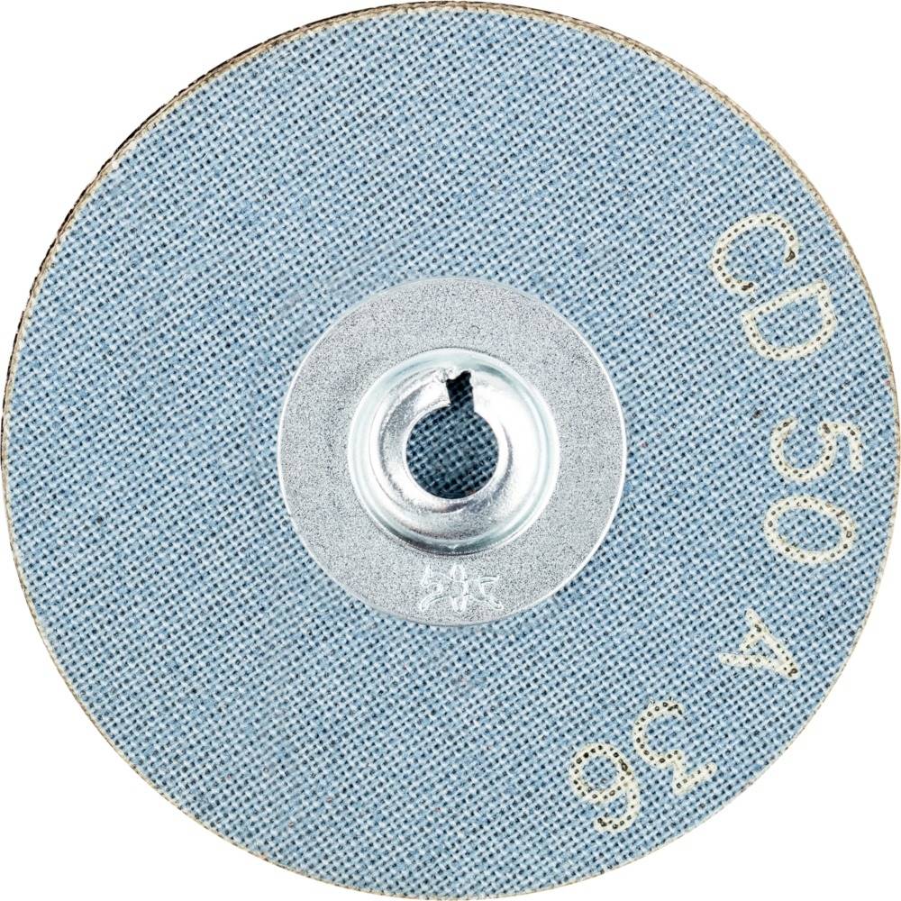 Brúsny kotúč s modro-sivým povrchom a strieborným stredom, označený štítkami 'CD 50' a '36'. Vhodný pre jemné brúsne práce.