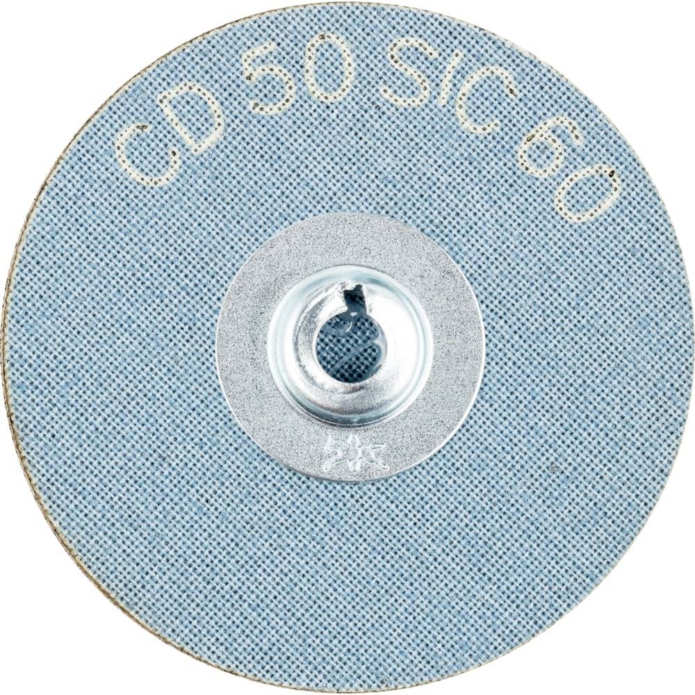 Guľatý brúsny kotúč s nápisom 'CD 50 SIC 60' v strede na modrom pozadí. Centrálny otvor so strieborným lemovaním.