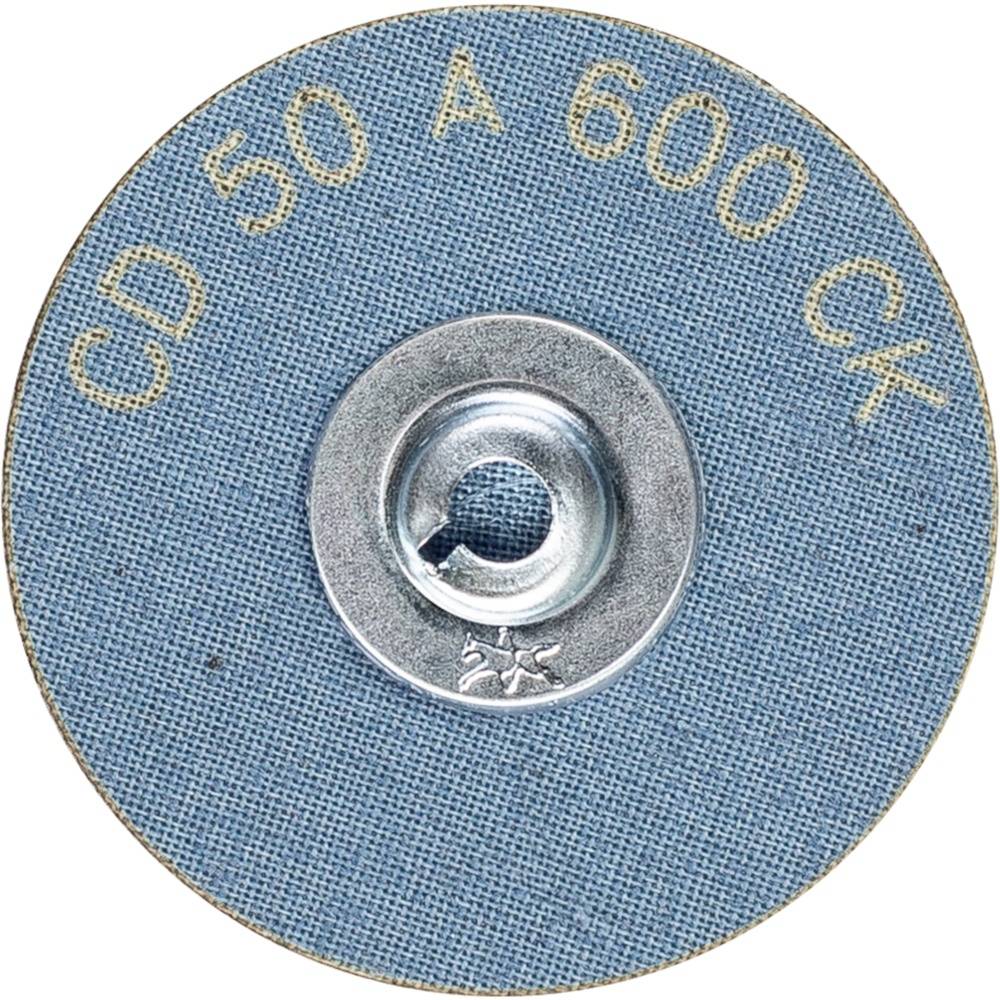 Guľatý brúsny kotúč s nápisom 'CD 50 A 600 CK', modrý s kovovým stredom. Používaný na brúsne práce.