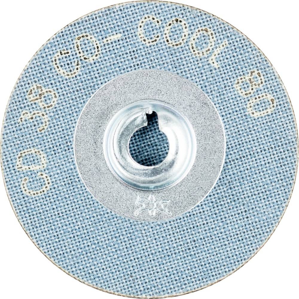 Brúsny kotúč, modrý, s nápisom 'CD 38 CD - COOL 80'. Stredový otvor na upevnenie. Povrch štruktúrovaný.