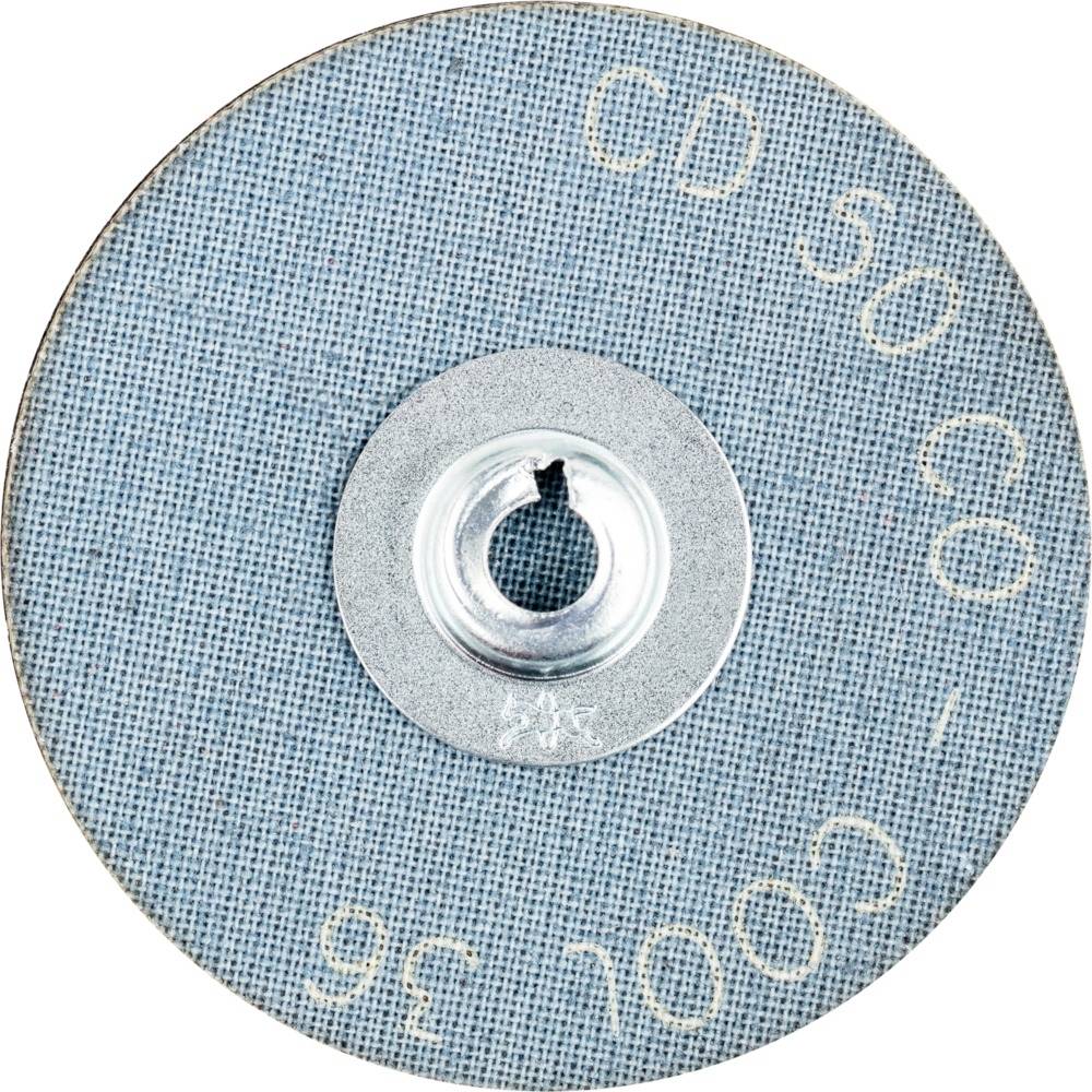 Brúsny kotúč s modrým kužeľom, kovovým upevnením v strede, s nápisom 'CD 50 CO, Cool 36'.