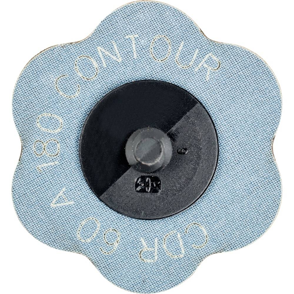 Na kvetinovo tvarovanom modrom brúsnom kotúči je napísané „CDR CONTOUR A 180 60".