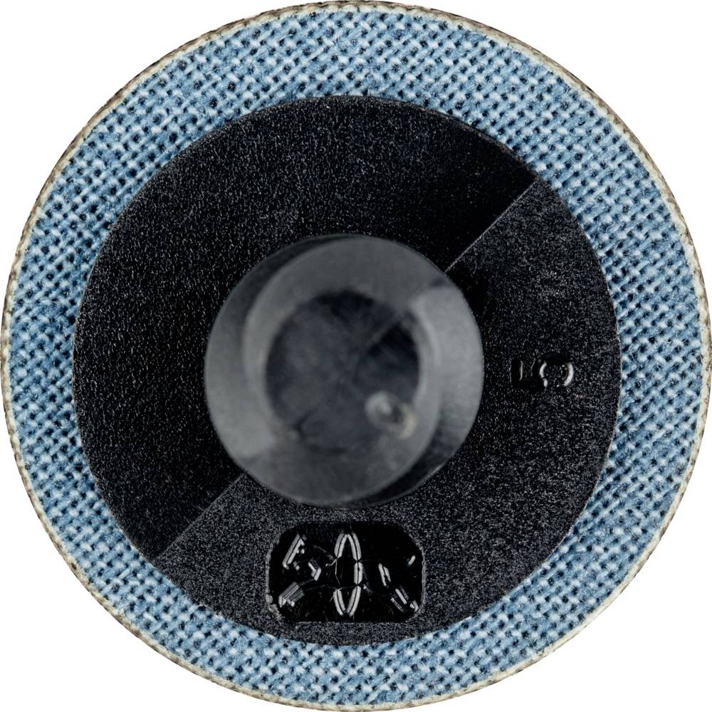 Kruhový brúsny nástavec s čiernou plastovou stredovou časťou a modrým, hrubotextúrovaným okrajom, pohľad zhora.