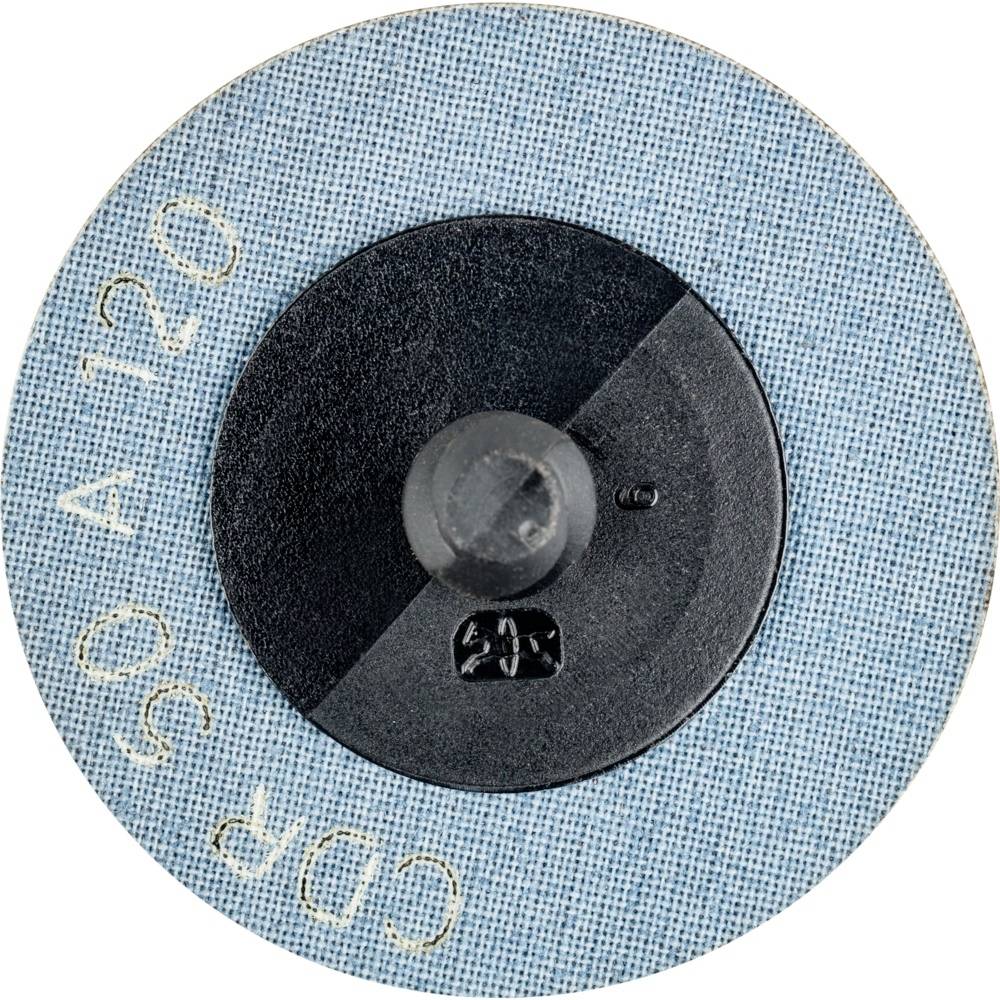 Okrúhly brúsny papier s nápisom '120' a 'CDR', upevnený na čiernom podklade, pred bielym pozadím.
