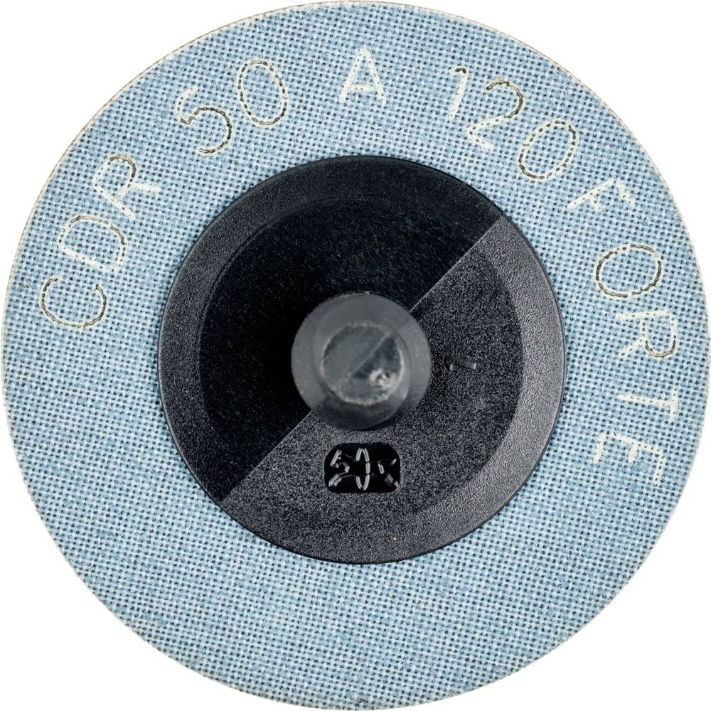 Guľatý brúsny nástavec s nápisom 'CDR 50 A 120 FORTE'. Má modrý textilný povrch a čierne plastové jadro.