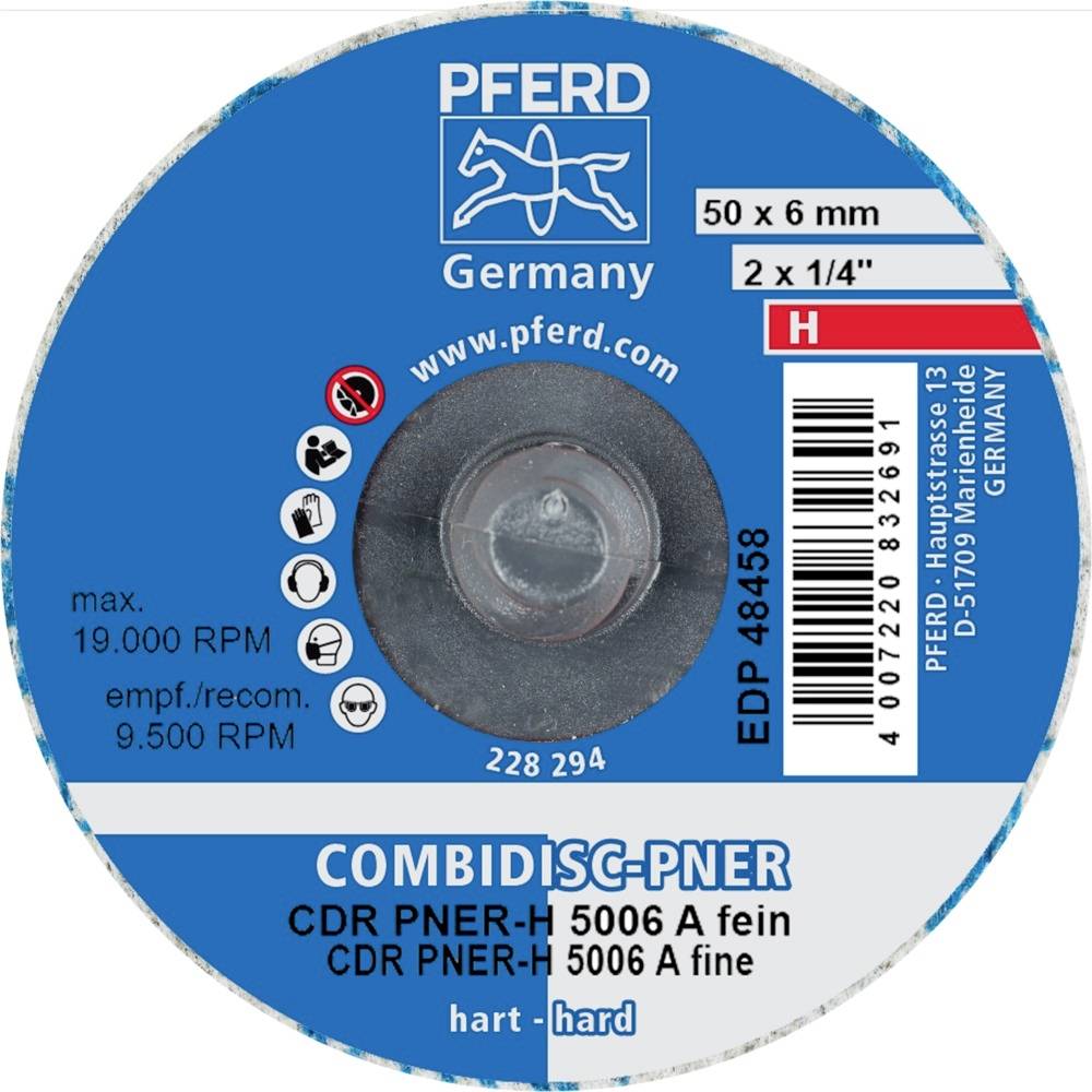 Modrý nadstavec pre brúsku od PFERD Germany. Typ: Combidisc-PNER, max. 19.000 ot./min., odporúčané 9.500 ot./min., rozmery 50 x 6 mm.