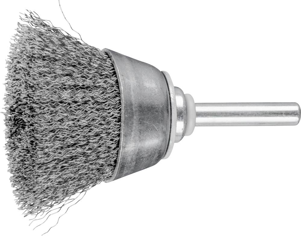 Drôtená kefa s kovovými štetinami a dlhou rukoväťou, používaná na čistenie alebo odstraňovanie hrdze z povrchov.