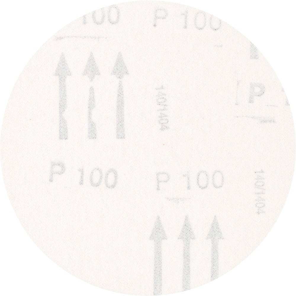 Obrázok znázorňuje brúsny papier zrnitosti P100, označený nápisom 'P 100' a šípkami udávajúcimi smer brúsenia.