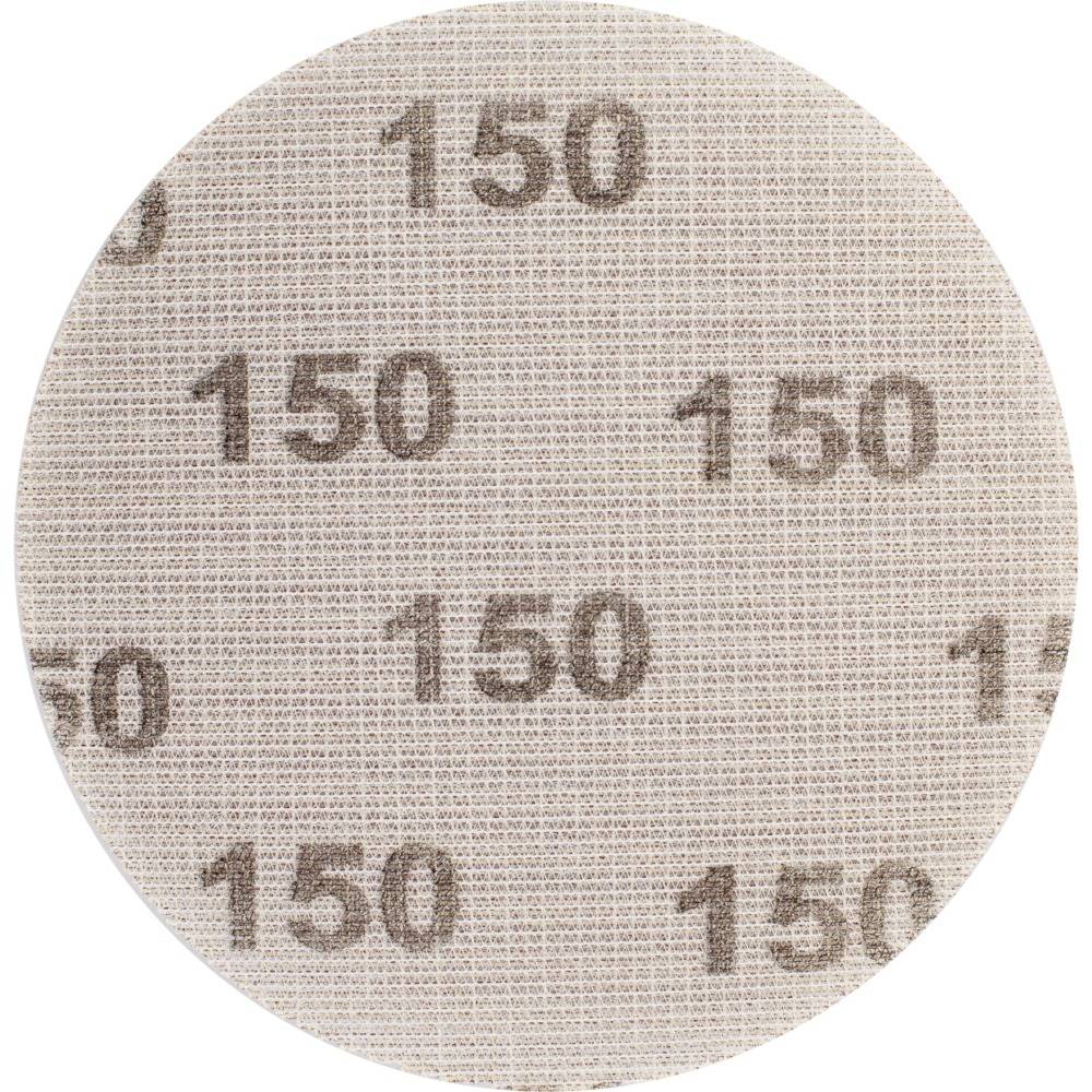 Guľatý brúsny kotúč so zrnitosťou '150', textúra zobrazuje opakujúci sa vzor.