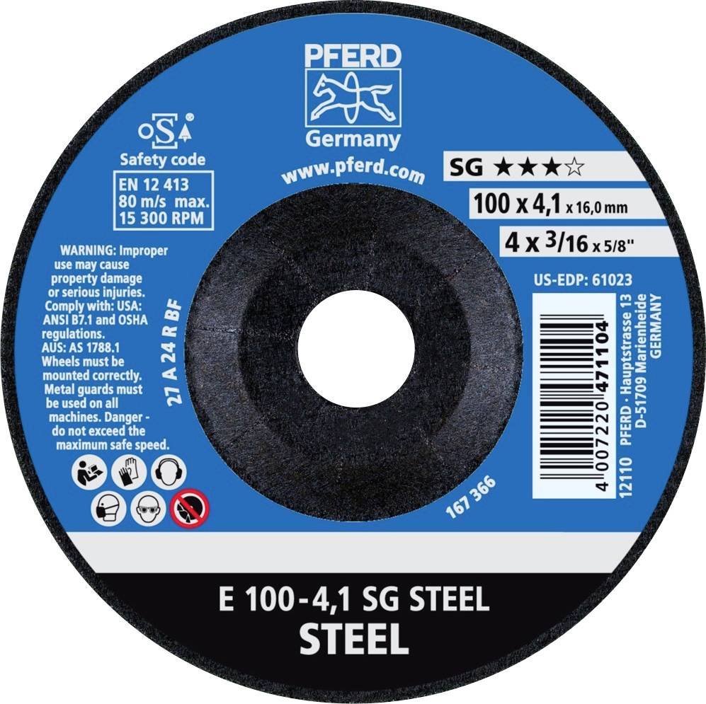 PFERD TOOLS 62210426 E 100-4,1 SG STEEL/16,0 Skrubskive forkrøppet Diameter 100 mm Borings-diameter 16 mm Stål 10 stk