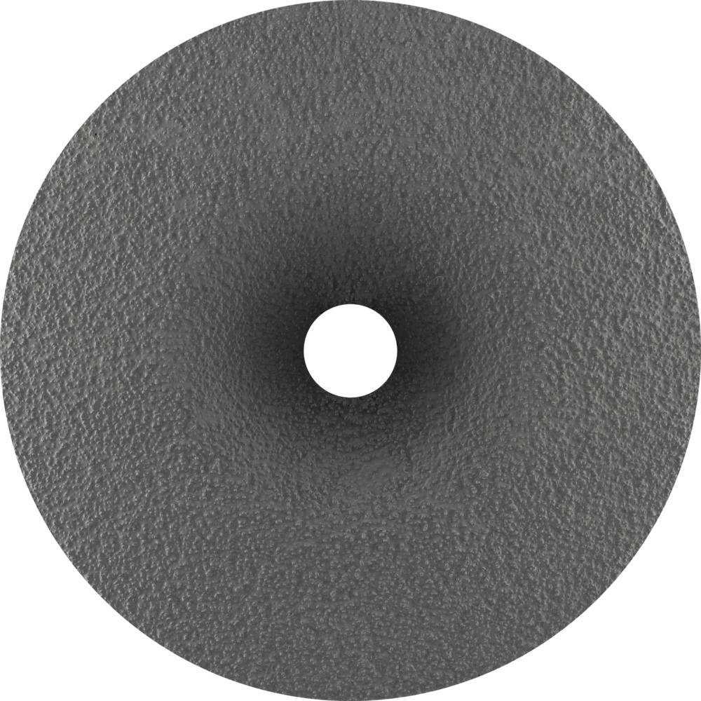 Čierny textilný donut s veľkou centrálnou dierou. Drsný materiál, jednoduché dizajnové riešenie.