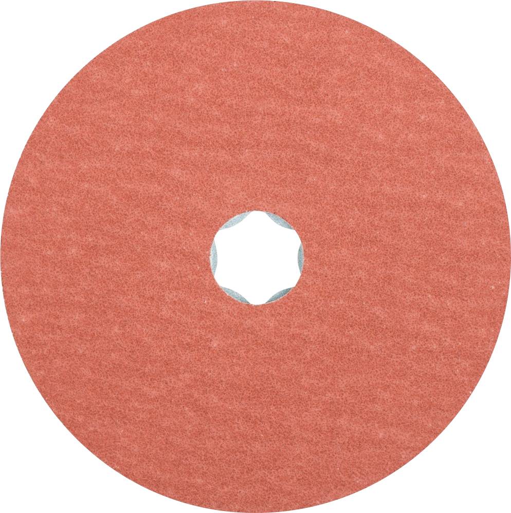 Okrúhly červený plstený kotúč s otvorom uprostred, používaný ako brúsny alebo leštiaci podložný disk na čistiace účely.