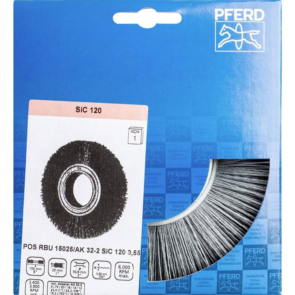 Balenie oceľovej drôtenej kefy značky 'Pferd', model SIC 120, priemer 0,55 mm. Vhodné pre uhlové brúsky, max. 6000 ot./min.