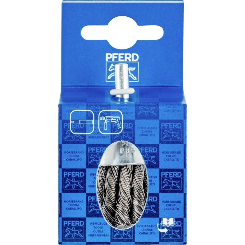 Modrý obal s nápisom 'Kôň', zobrazuje nerezovú kefu určenú na čistenie alebo leštenie povrchov, obrázok produktu.