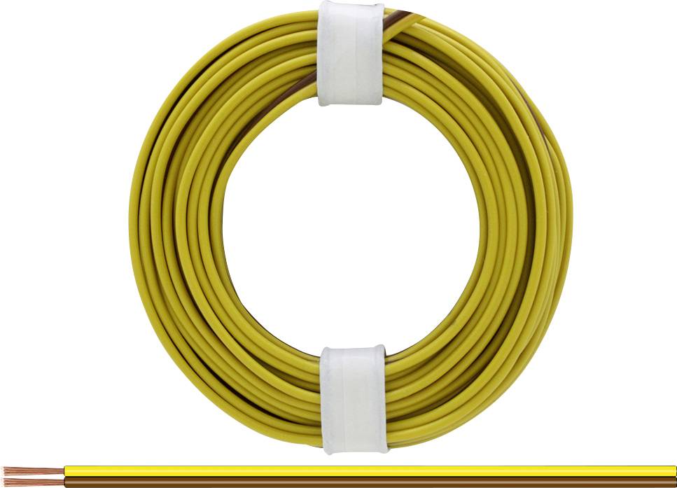 Žltý plastový obal obaľuje drôtené cievky; ľavá strana je otvorená so viditeľnými medenými drôtmi.
