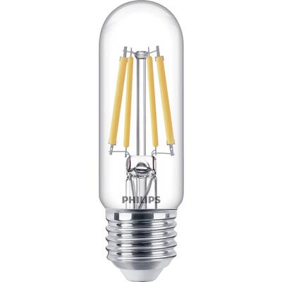 LED žiarovka so viditeľnými vláknami a kovovým päticovým sockľom značky Philips.