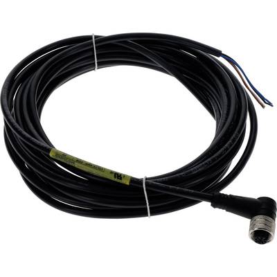 Stočený čierny kábel s kovovým konektorom na jednom konci a odhaleným vodičom na druhom konci, používaný na elektrické alebo dátové prepojenia.