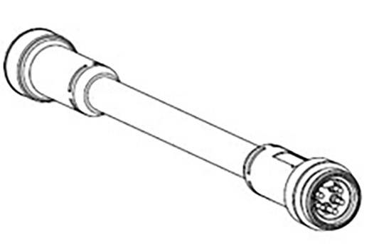 Výkres valcovitej súčiastky s konektormi na oboch koncoch, podobnej elektrickému adaptéru alebo zástrčke.