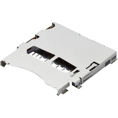 Kovový držiak microSD karty, vhodný pre elektronické zariadenia na ukladanie a prenos digitálnych dát.