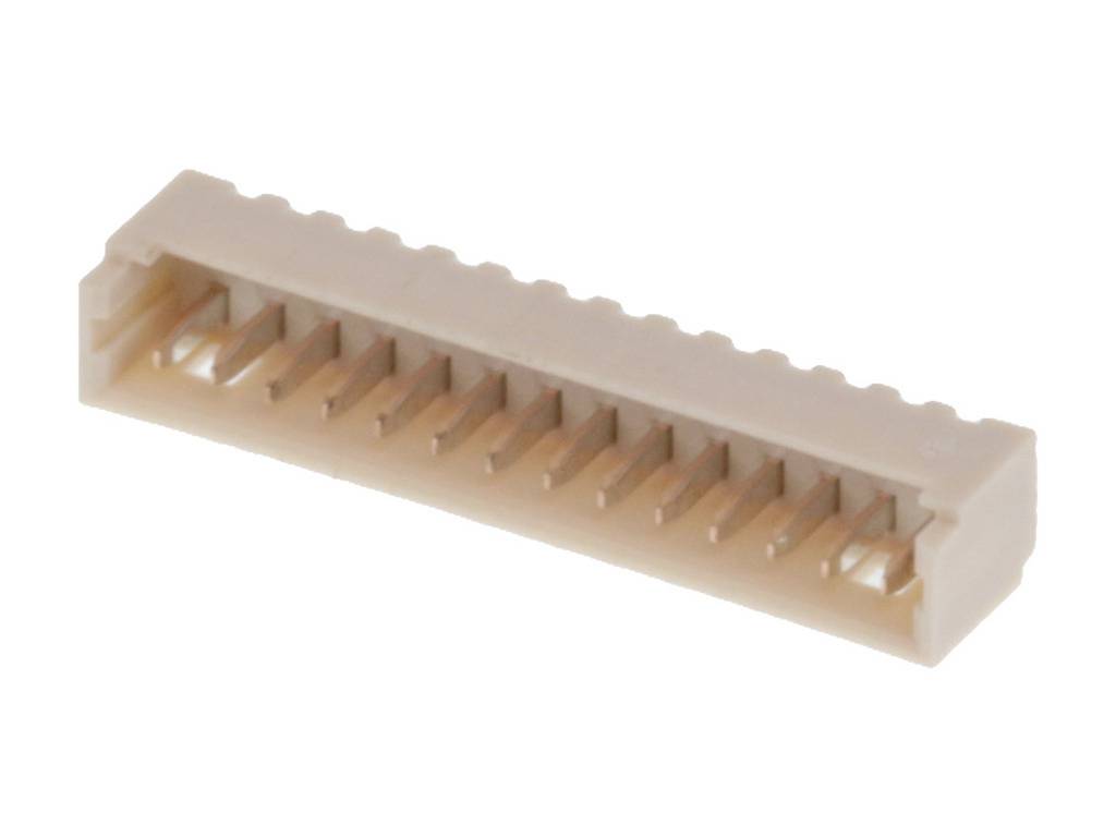 Biely konektor s viacerými pinmi na pripojenie elektronických komponentov.