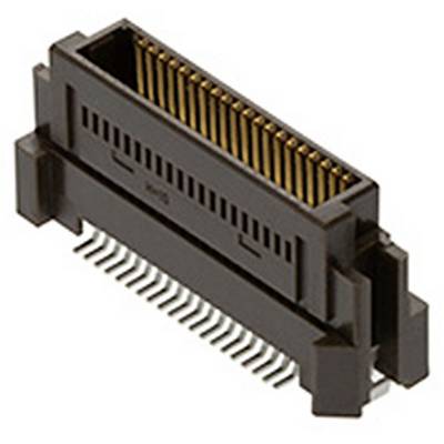 Čierny konektor so zlatými kontaktnými kolíkmi. Používa sa na pripojenie elektronických komponentov.