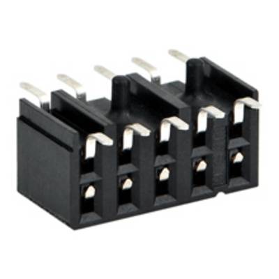 Čierny elektrický konektor s tromi svorkami, kovové kontakty vyčnievajúce hore.