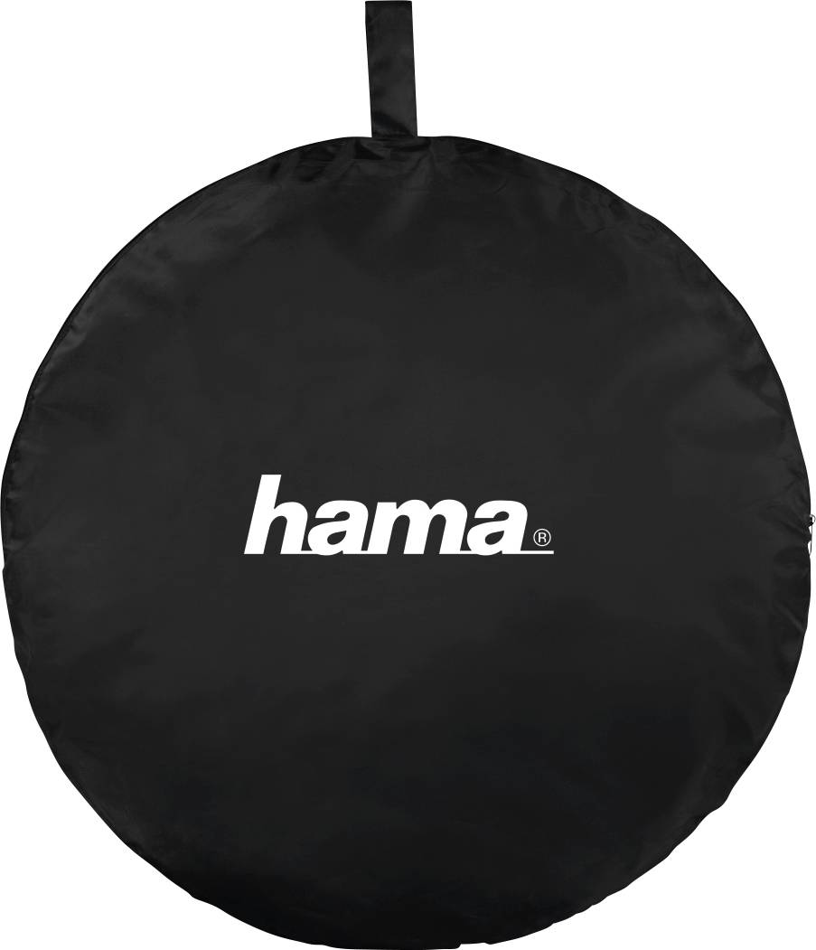 Čierny ochranný kryt pre satelitnú anténu s bielym názvom značky 'hama' v strede.