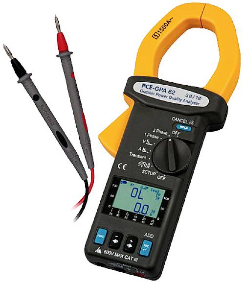 PCE Instruments Graphic Power Quality Analyzer Analizzatore di rete 1 fase, 3 fasi con funzione logger, con pinza