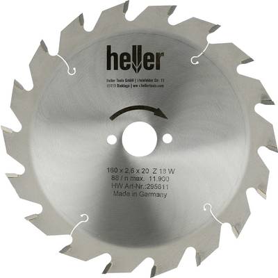 Okrúhla píla značky Heller s 20 zubami, označená "160 x 2,6 x 20 Z 18 W", maximálne 11 900 RPM a "Vyrobené v Nemecku".