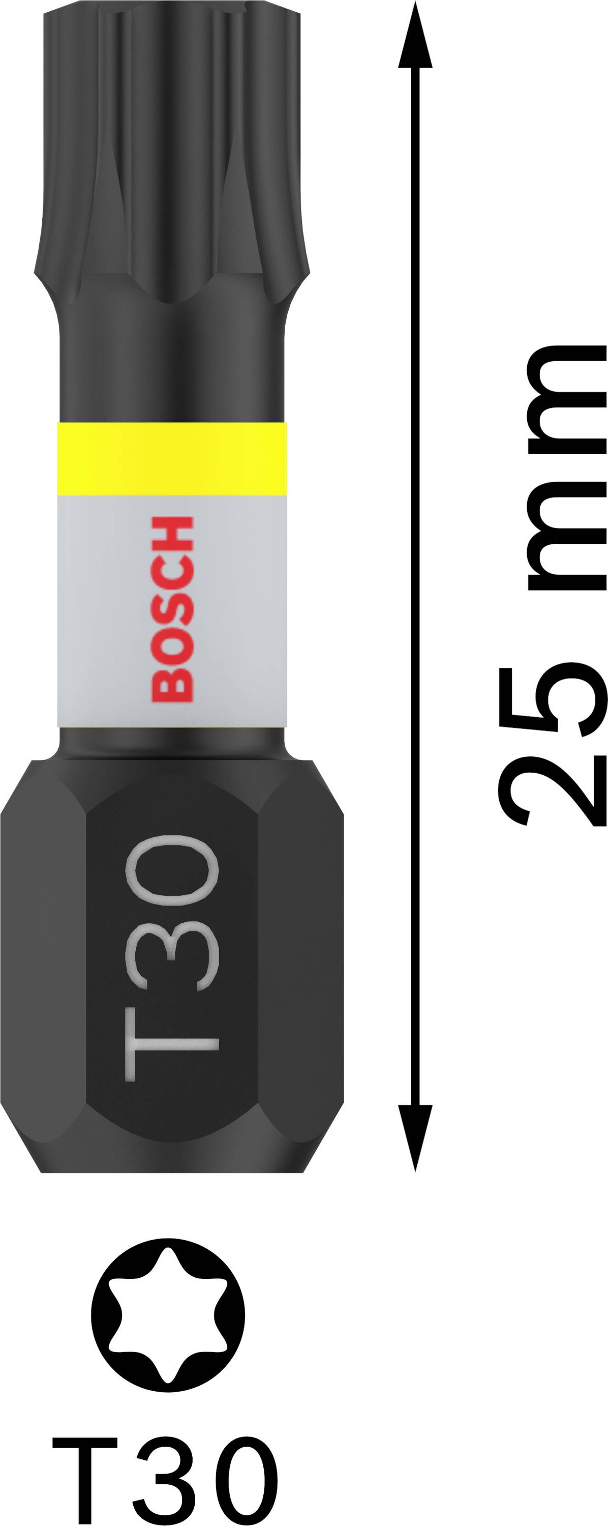 'Bosch T30 skrutkovací bit, 25 mm dlhý.'