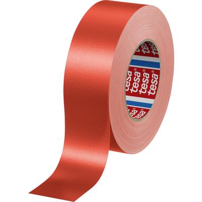 Rolka s červenou lepiacou páskou, čiastočne odvinutá. Vnútorná strana ukazuje logo 'tesa'.